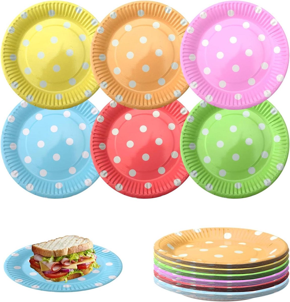 ByShane - 60 Stuks Papieren Borden voor Feesten - Kleurrijke Ronde Borden 18cm - Kinderfeest Tafelservies Wegwerp Borden - Feestartikelen voor Kinderen