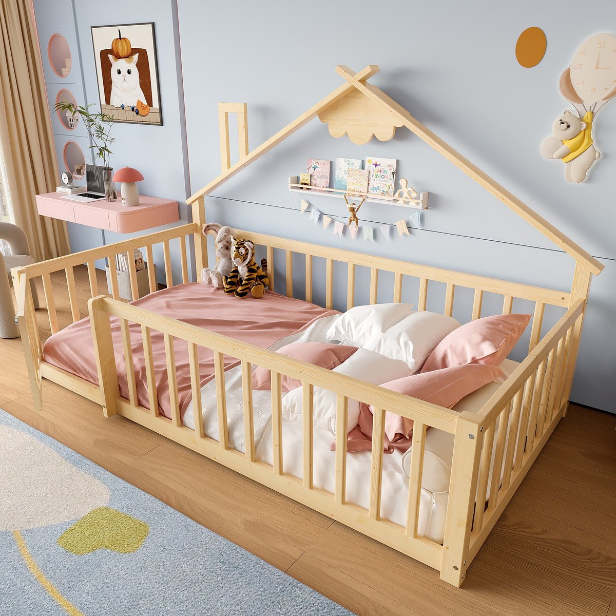Sweiko Kinderbed - 90 x 190 cm - Veiligheidshekwerk - Grenenhout + MDF - Naturel