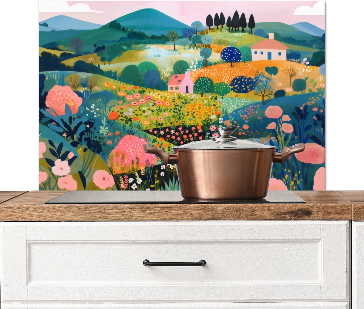 Spatscherm keuken 80x55 cm - Kookplaat achterwand Heuvellandschap - Fantasierijk - Kleurcontrasten - Muurbeschermer - Spatwand fornuis - Hoogwaardig aluminium