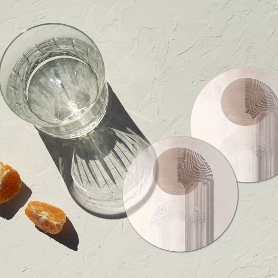 Sous-verres de verre - Rond - Minimaliste - Cercle - Gris clair - 10x10 cm - Dessous de verre - 6 pièces