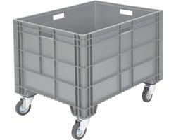 Povag Euronorm bak - Kunststof palletbox met wielen - 80x60x63 cm hoog - Grijs