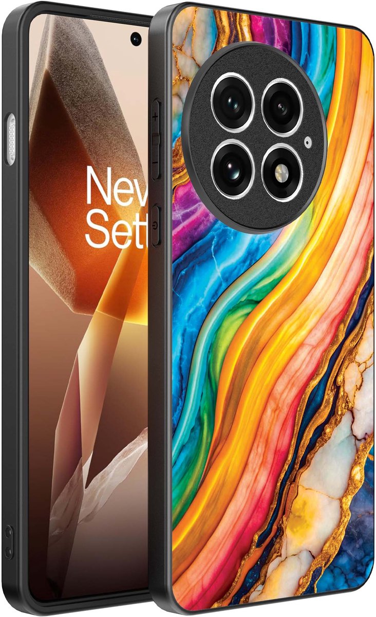 Smartphonica Telefoonhoesje Geschikt voor OnePlus 13 met Regenboog Goud Marmer Opdruk - TPU Backcover Case Rainbow Gold Marble Design geschikt voor OnePlus 13