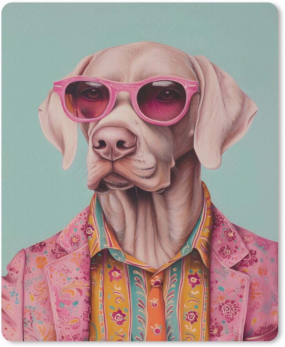 Muismat 19x23 cm - Mousepad Hond - Overhemd - Bloemen - Bril - Muismatten