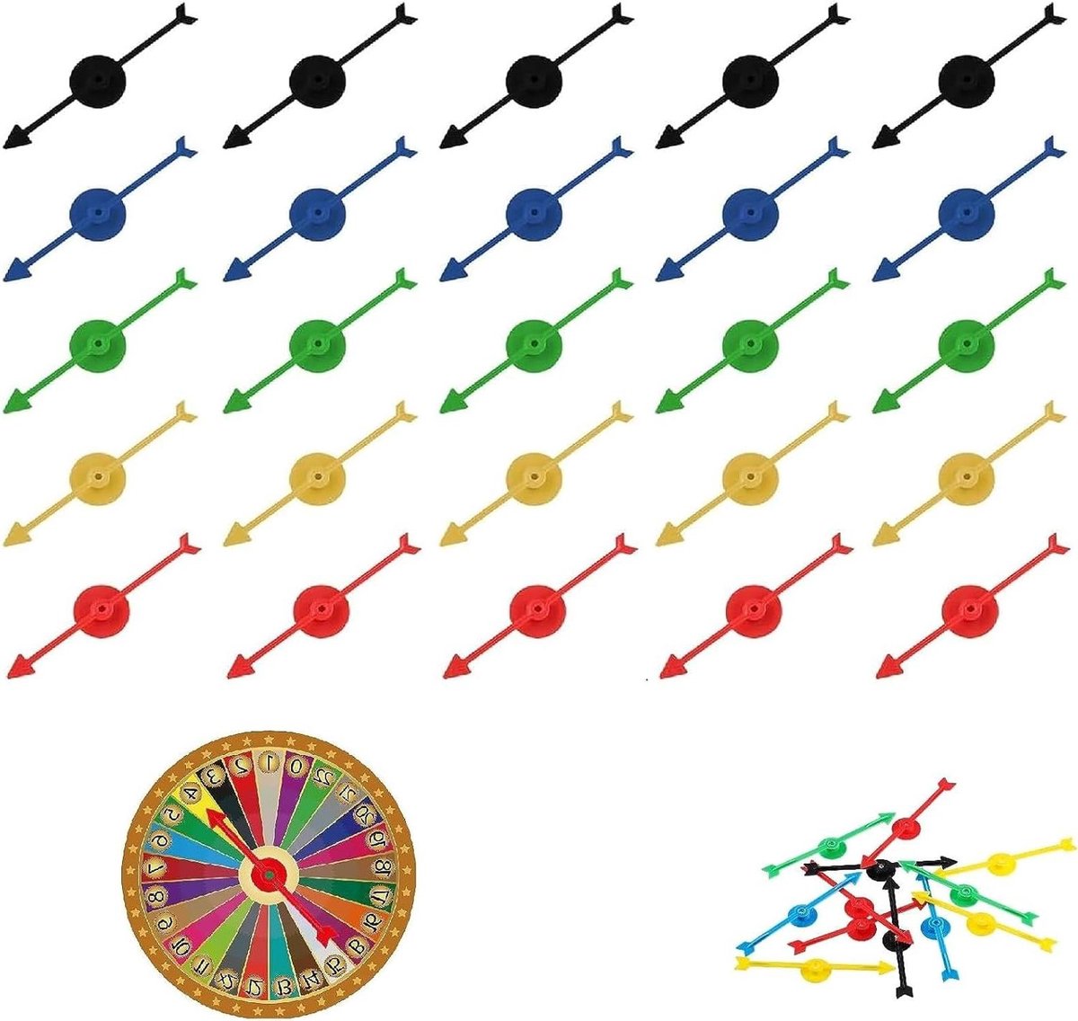 Allecto Plus - Arrow Spinner Set met 25 Kunststof Spinners in 5 Kleuren voor Spelletjes en Lessen