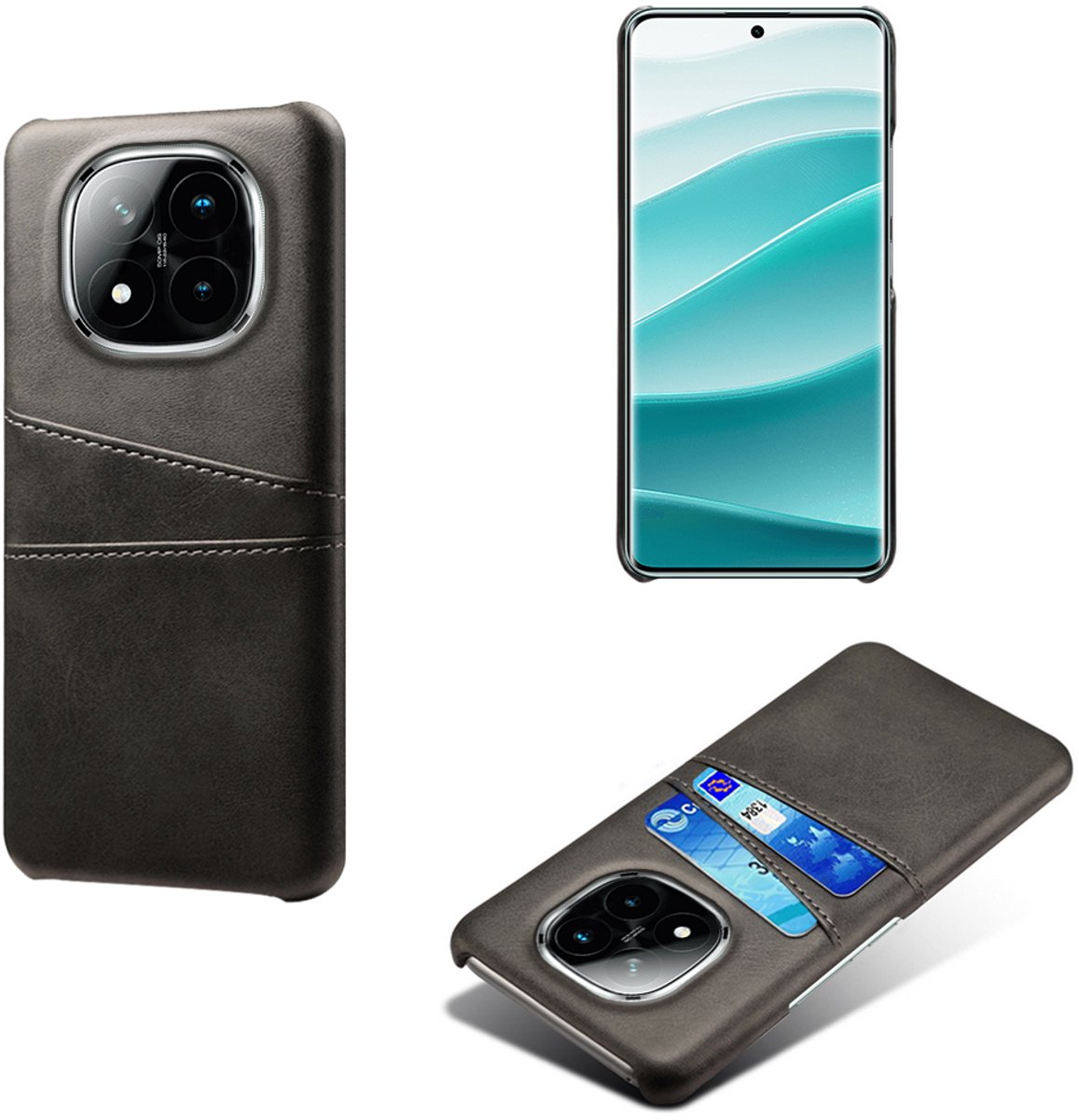 Backcover met Opbergvakjes + Screenprotector voor Xiaomi Redmi Note 14 Pro+ 5G _ Zwart