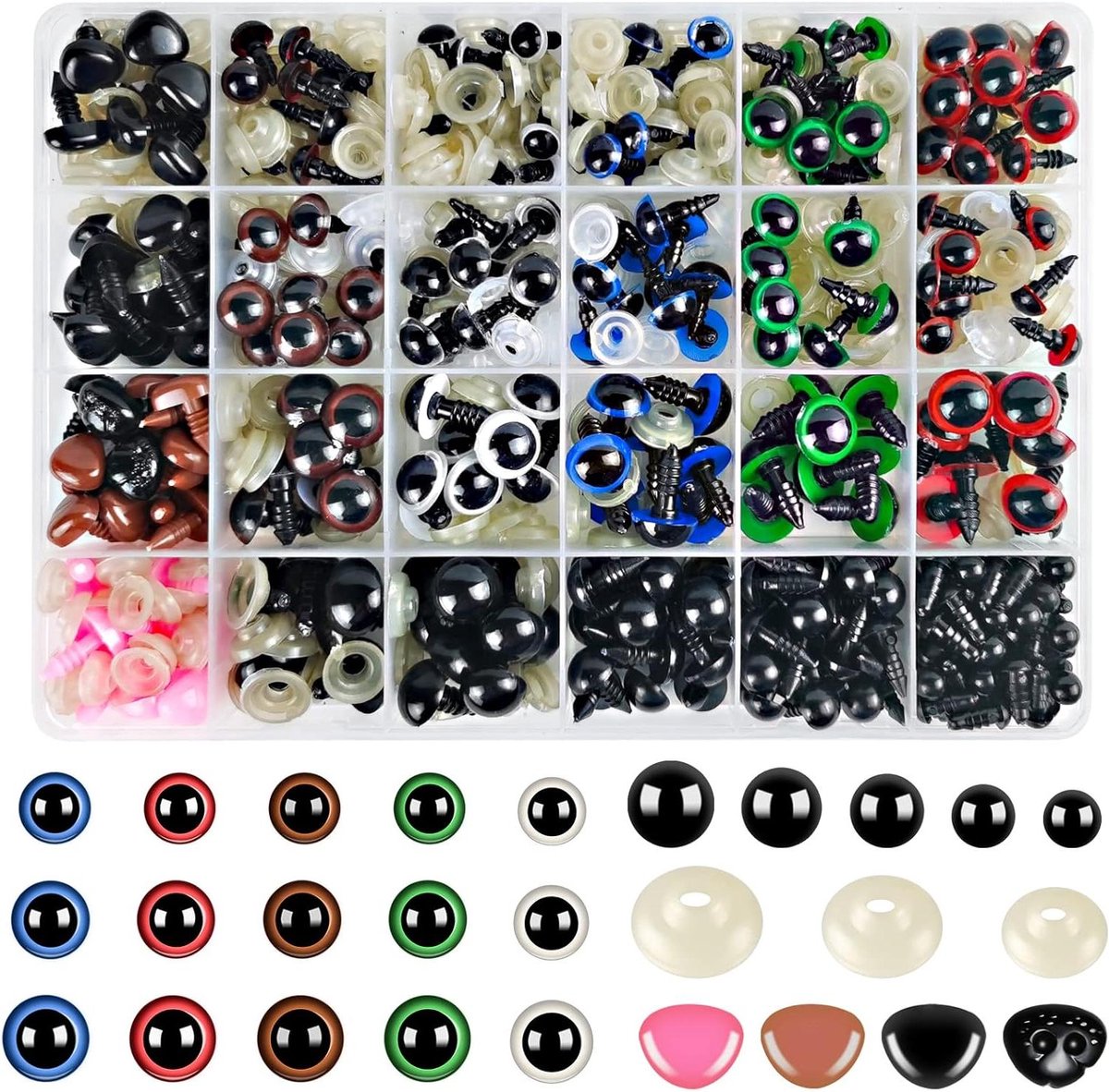 Allecto Plus - Set van 640 Veiligheidsogen voor Gehaakte Amigurumi Dieren - Veelkleurig - Knutselbenodigdheden - 6-14mm - Inclusief Sluitringen