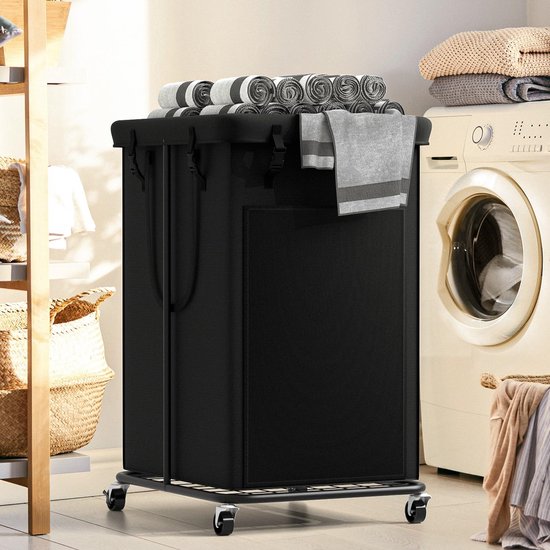 Grote wasmand 90L opvouwbaar met afneembare waszak en metalen