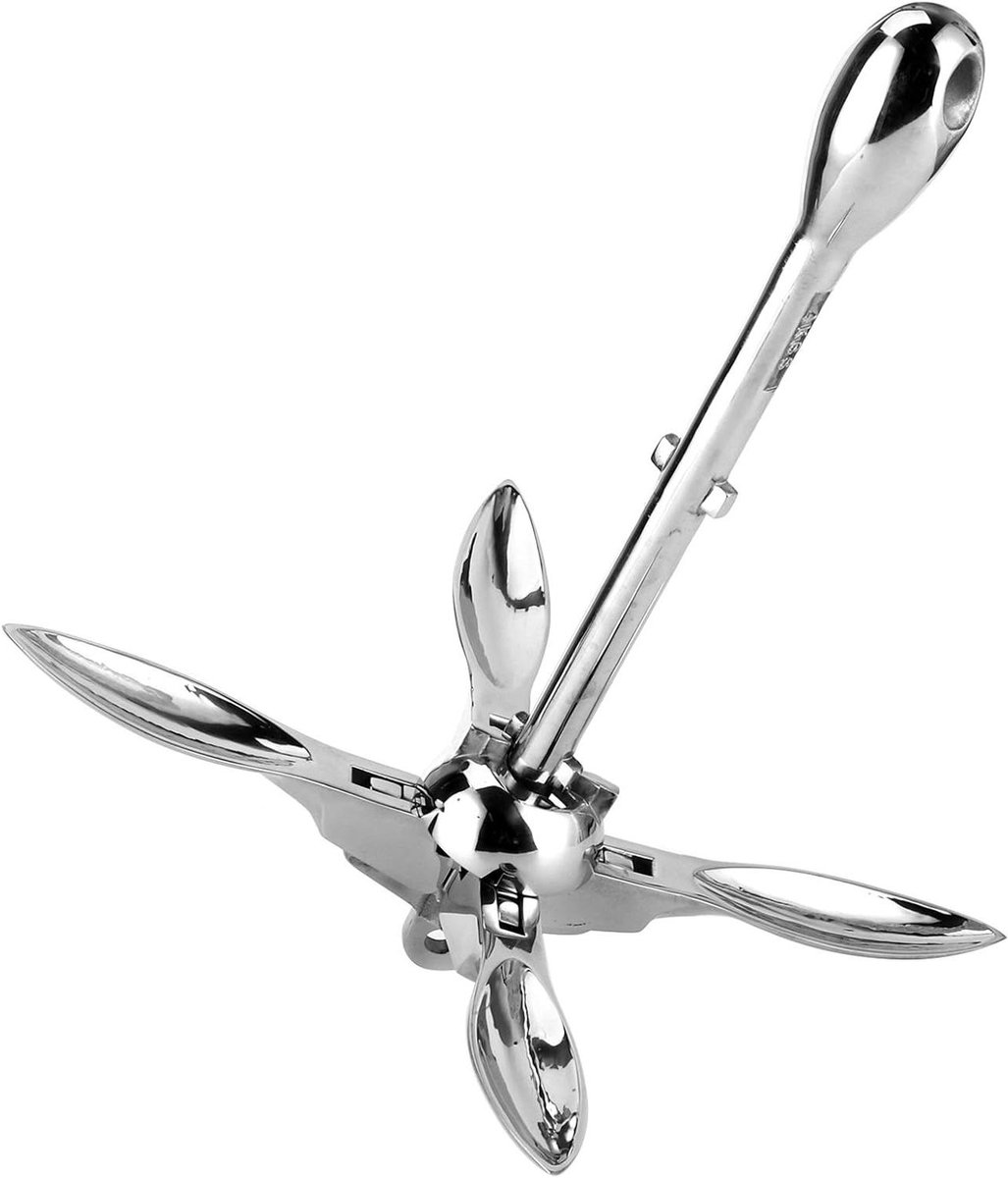 Allecto Plus - Paraplu anker roestvrij staal 316 voor boten en kano's - Opvouwbaar anker 4 kg metaal inklapbaar - Boot accessoires vinjachten - Anker - Duurzaam vouwanker