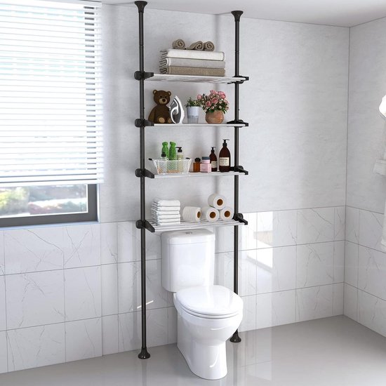 Badkamerplank Boven Het Toilet Toiletkast Met Dubbele Deur 2 Open Vakken En 4 Verstelbare Planken Vrijstaand Opbergrek Zwart Badkamerplank Boven Het Toilet Toiletkast Met Dubbele Deur 2 Open Vakken En 4 Verstelbare Planken Vrijstaand Opbergrek Zwart