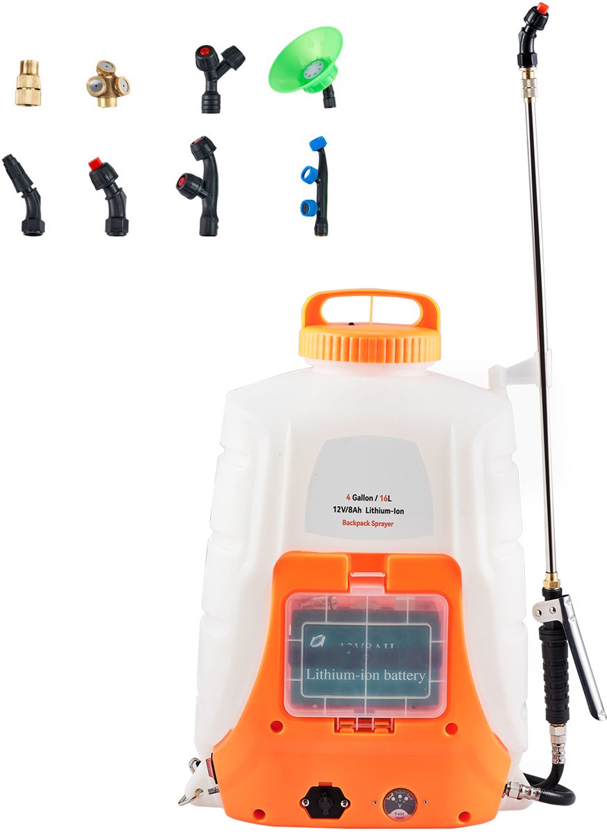 Snoerloze Rugspuit, Tank van 15 Liter, Instelbare Druk van 0-90 Psi, voor Gebruik In De Tuin en Buiten