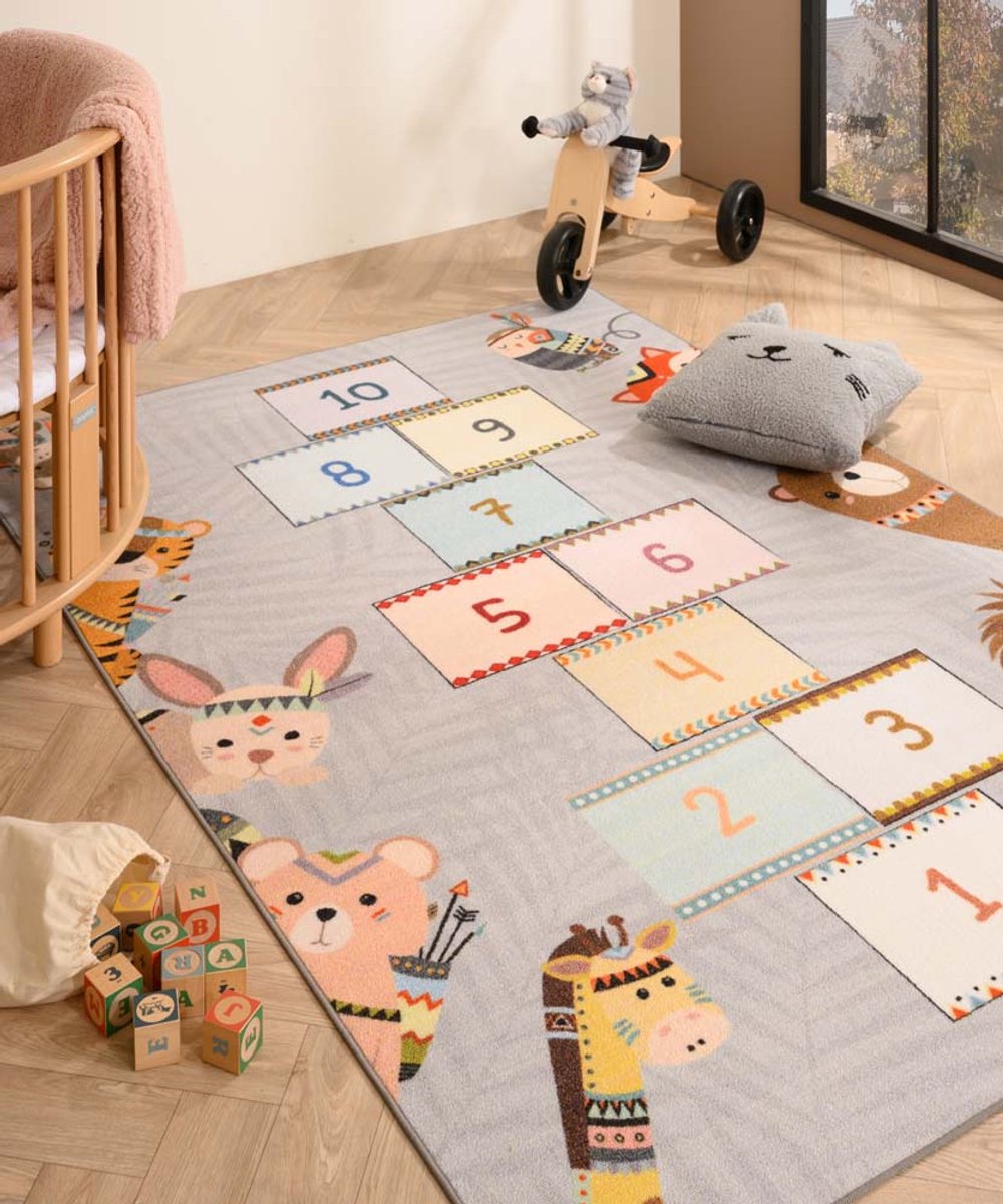 Kindervloerkleed - Joy Hinkelspel dieren grijs 80x120 cm