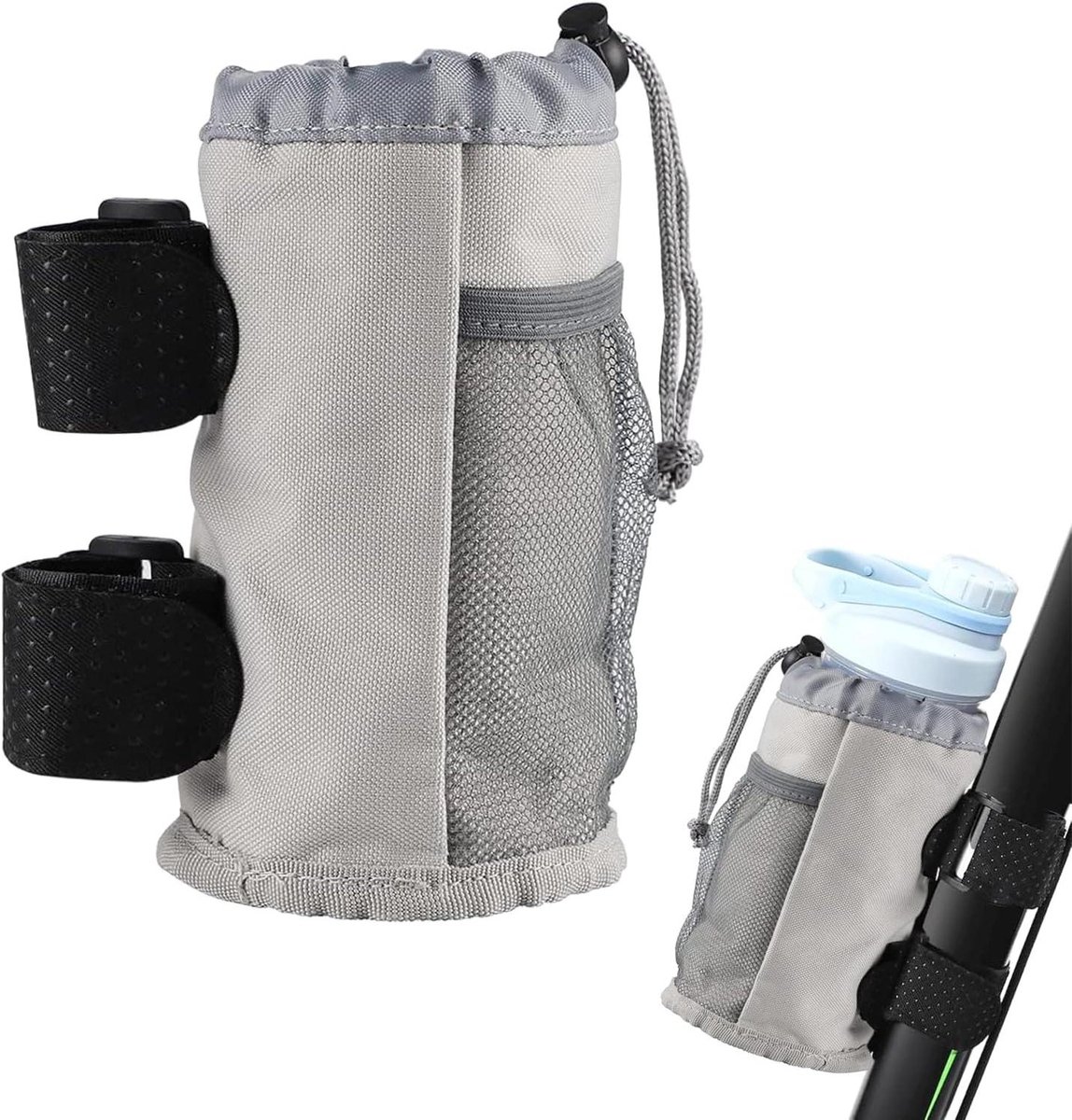 Allecto Plus - Fietshouder met Mesh Compartimenten - Geïsoleerde Flessenhouder - Geschikt voor Vouwfietsen en Buggy's - Grijs