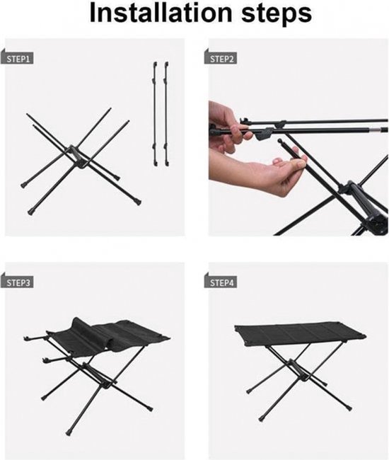 Campingtafel Inklapbaar - Inklapbare Tafel - Kampeertafel Opvouwbaar - Met Opbergtas - 60 x 40 x 40 Cm - Klaptafel - Vouwtafel - Tuintafel - Afneembaar Bureaublad - Draagbaar - Waterdicht - Zwart van Camp — afbeelding 2