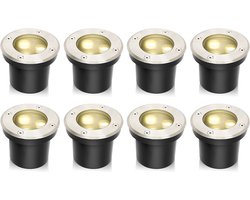 Merkloos 8 Stuks Grondspots LED voor buiten - IP65 Waterdicht - 3 Watt 300 Lumen - warm wit - Tuinspots en inbouwspots buiten voor in de grond - Rond