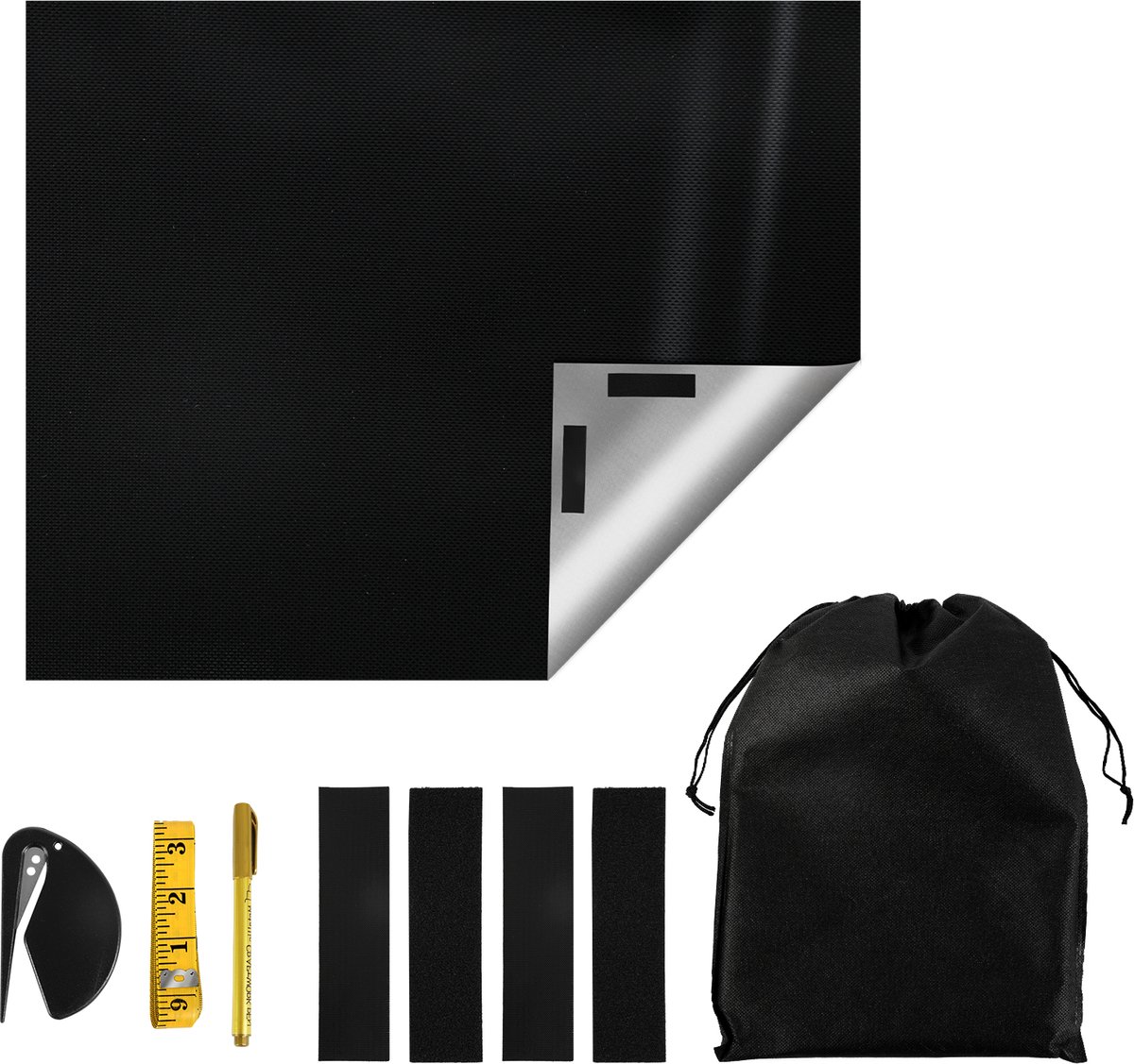 Verduisteringsdoek met klittenband - Zwart - 145 x 100 cm - Verduisterend - Zonwerend - Ve
