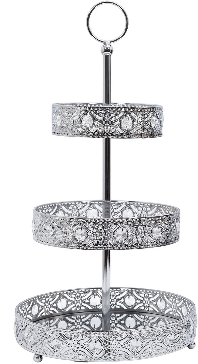 Home Deco Factory Etagere 3 laags - zilver - metaal - D25 x H46 cm - Hightea - Taartjes - Decoratief - Serveerschaal