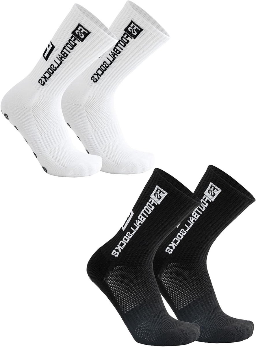 Allecto Plus - Voetbalsokken unisex maat 39-46, antislip sportsokken voor diverse sporten zoals voetbal, basketbal en hardlopen - wit en zwart