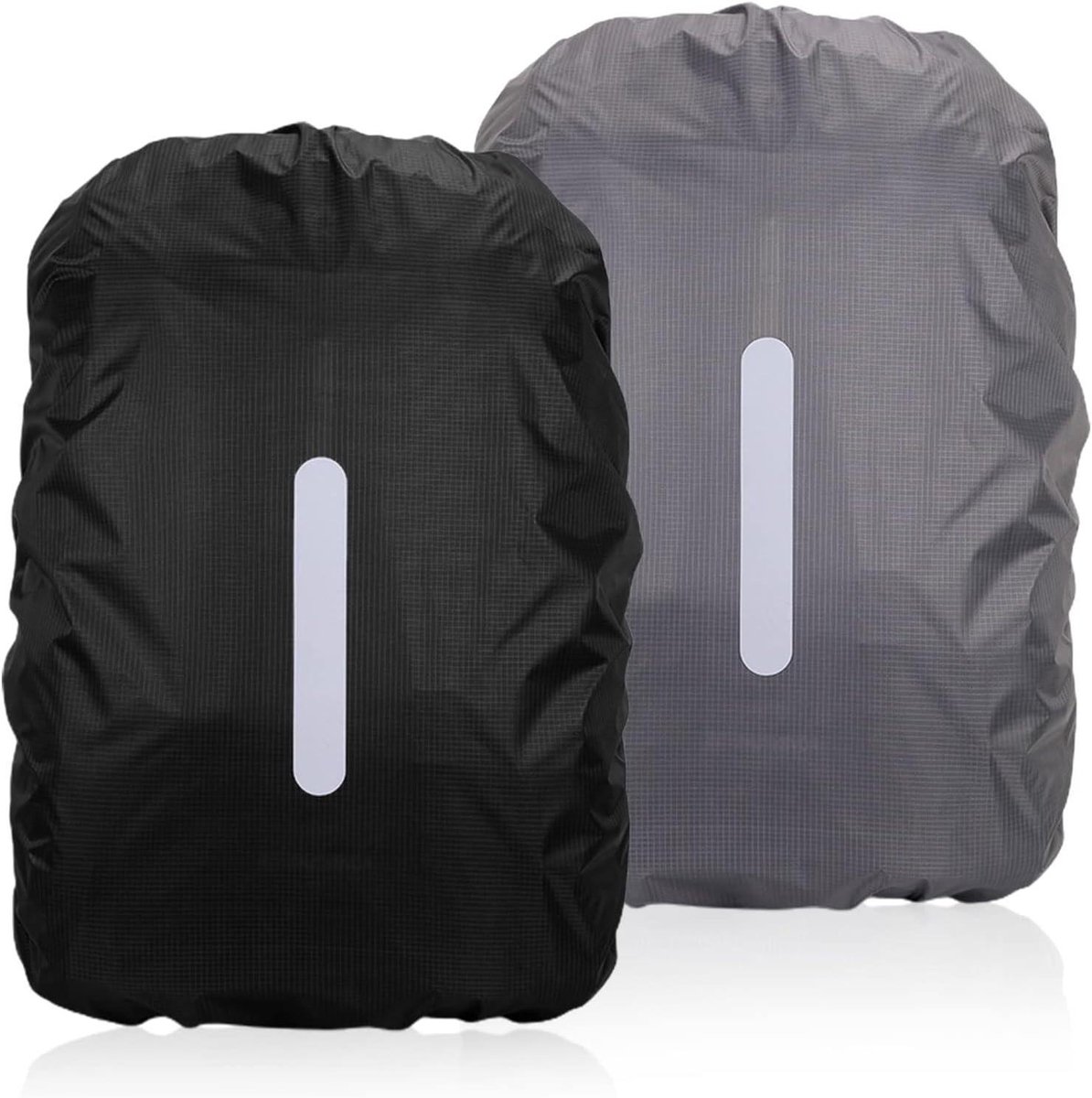 Allecto Plus - Waterdichte rugzakhoes 15L - 25L met reflecterende strip voor buitenactiviteiten, Zwart Grijs - 2 stuks. Beschermer voor reizen, wandelen, bergbeklimmen en fietsen.