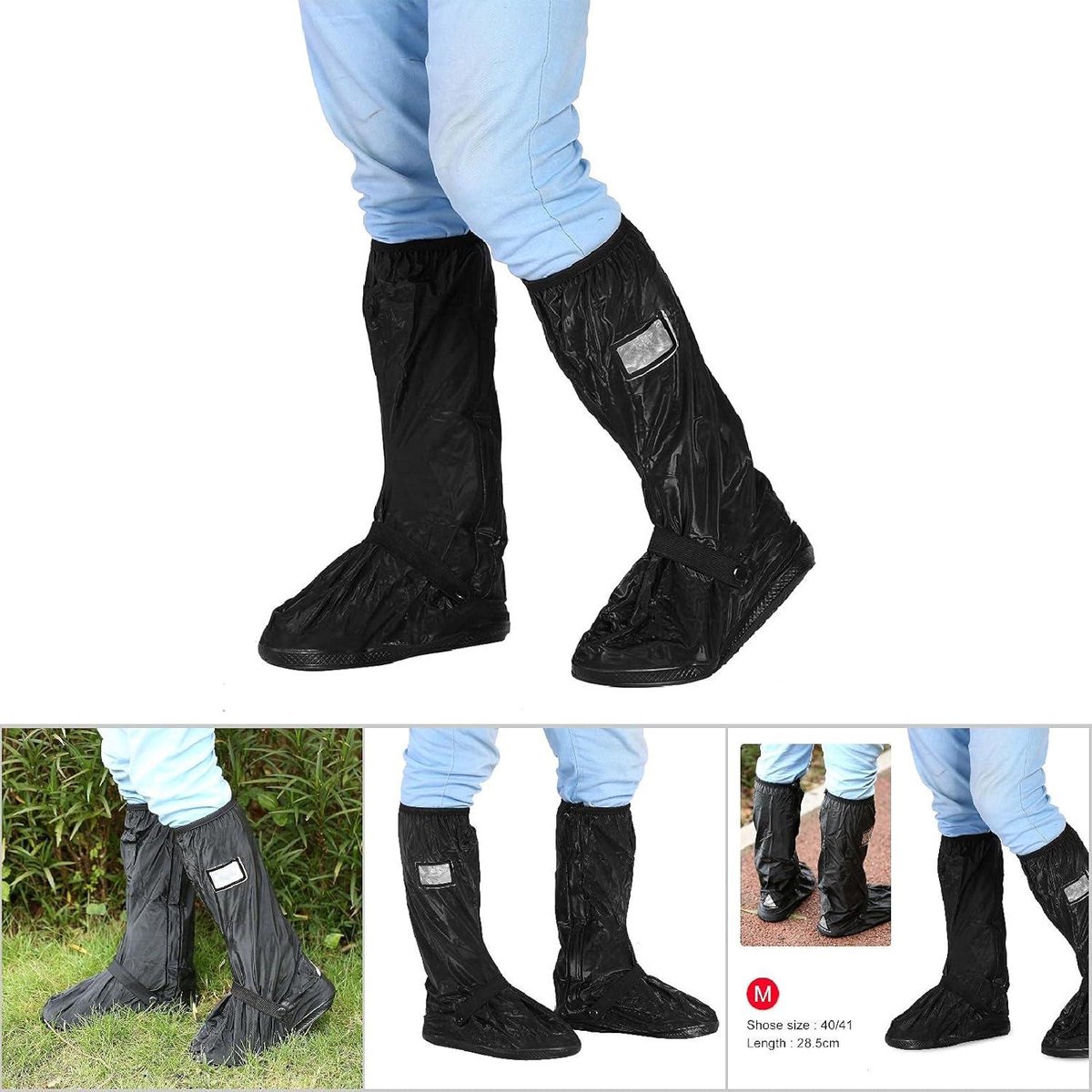 Allecto Plus - Regenoverschoenen voor Motor, Scooter, Fiets en Wielrennen Zwart Maat M, Waterdicht en Antislip