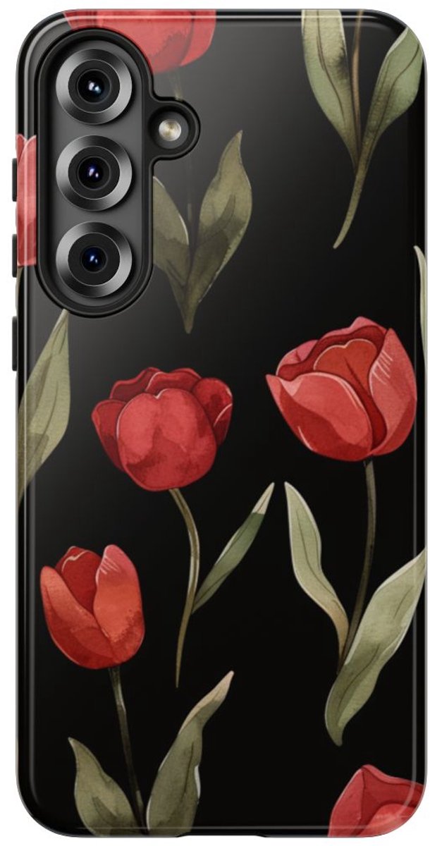 Rode Tulp Bloemenpatroon – Telefoonhoesje Geschikt voor Samsung Galaxy S25 Plus