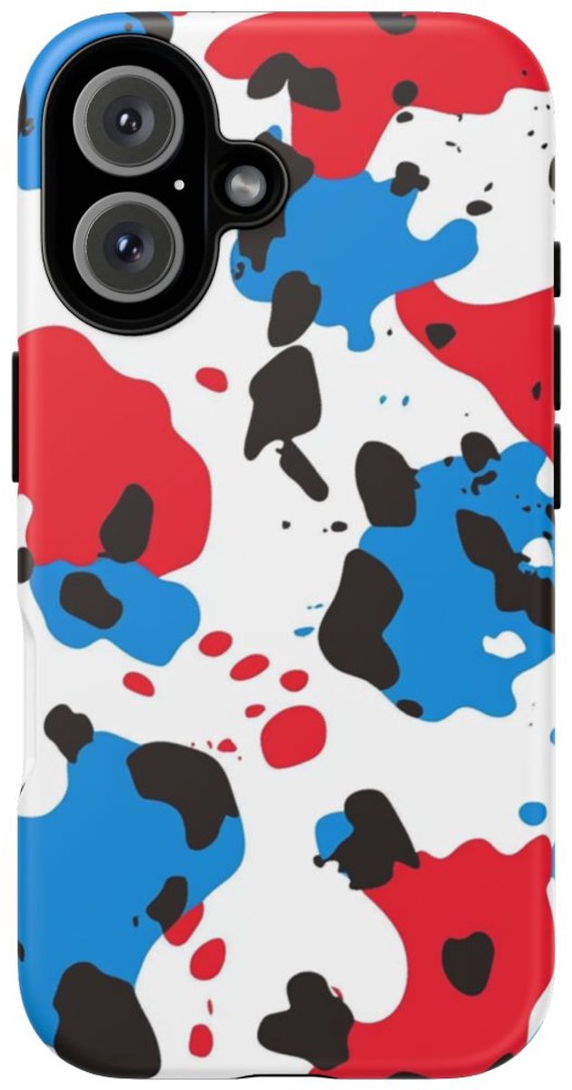 Rode en Blauwe Abstracte Vlekken – Telefoonhoesje Geschikt voor iPhone 16