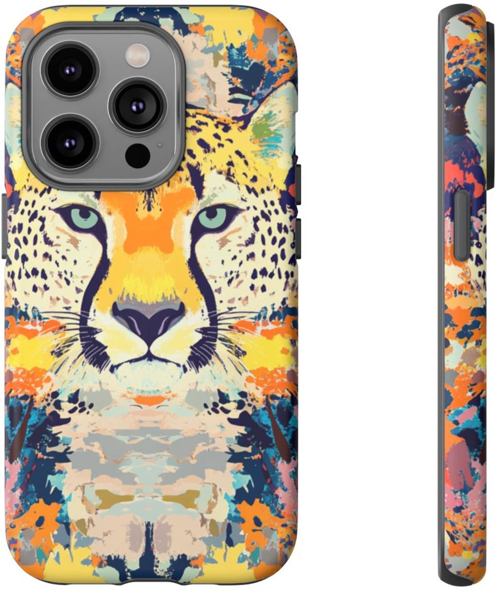 Kleurrijk Abstract Luipaardgezicht – Telefoonhoesje Geschikt voor iPhone 14 Pro