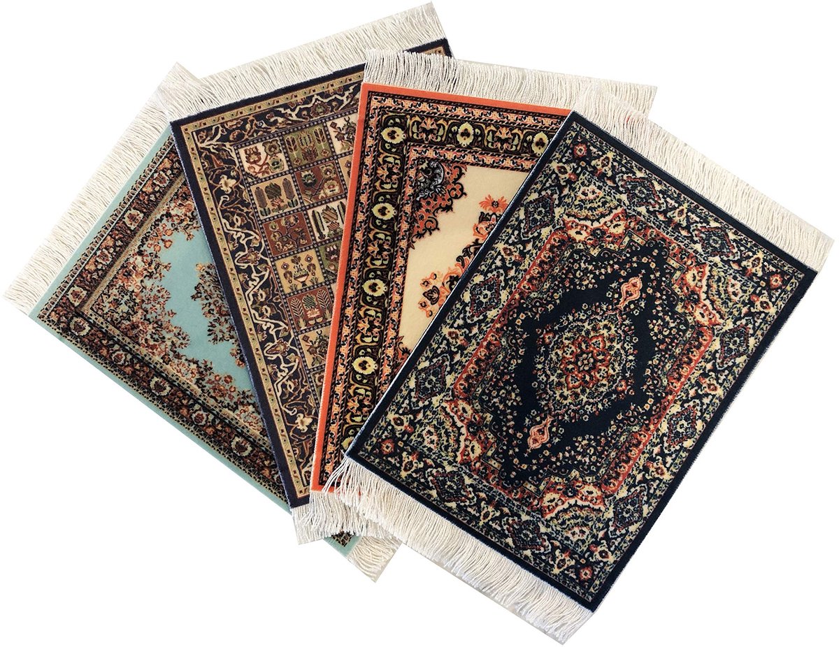 Onderzetters in Turkse Tapijtlook - Absorberend en Vlekbeschermend - Voor Keuken en Eetkamer - Set van 4