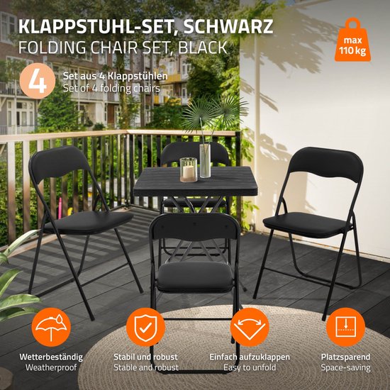 Set van 4 balkonstoelen Opvouwbaar zwart PU leren bekleding Bistrostoel Tuinstoel van Merkloos — afbeelding 3