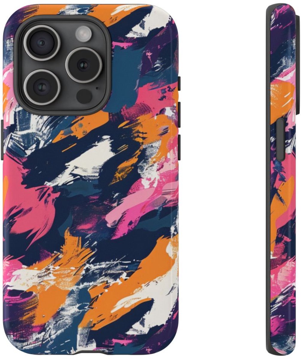Kleurrijk Abstract Penseelstrepenpatroon – Telefoonhoesje Geschikt voor iPhone 15 Pro
