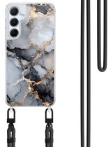 Étui avec cordon pour Samsung Galaxy A35 5G - Brume marbrée - Cordon Zwart inclus - Housse de protection bandoulière - Transparent, Grijs, Or - Superbes Housses de téléphone