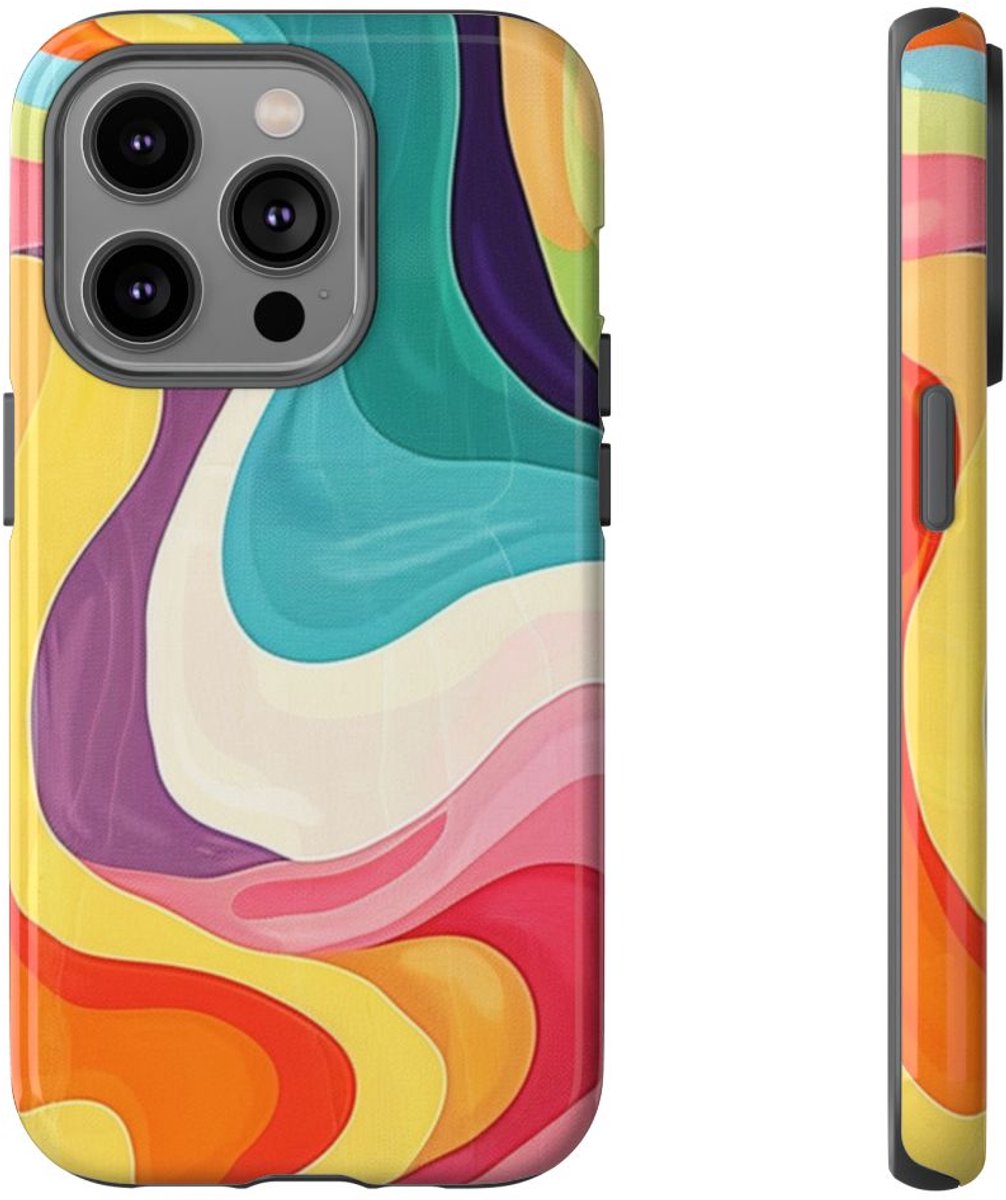 Vrolijk Kleurrijk Abstract Golvenpatroon – Telefoonhoesje Geschikt voor iPhone 14 Pro