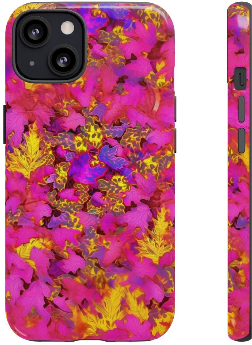 Levendig Roze-Geel Bladerenpatroon – Telefoonhoesje Geschikt voor iPhone 13