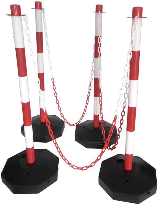 Lowander afzetpalen set 4-delig – met ketting – rood/wit
