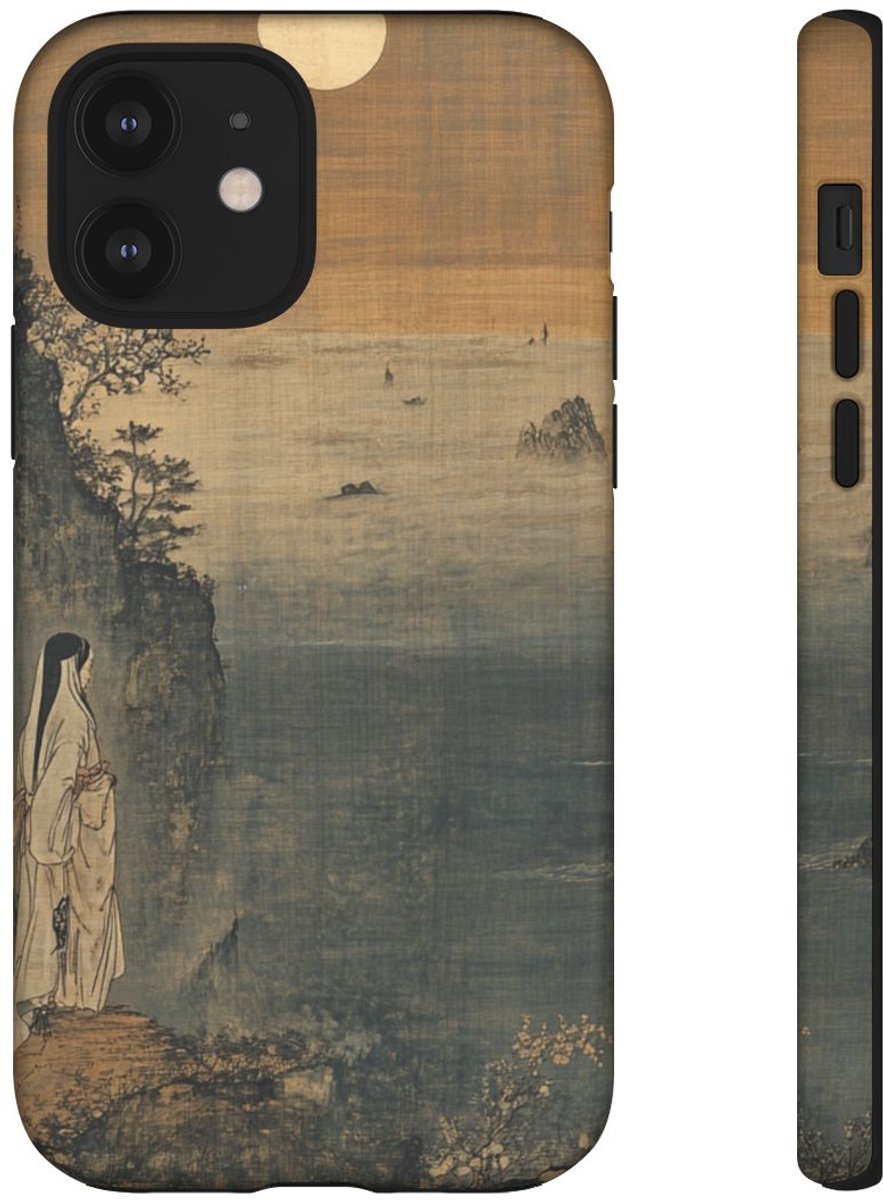 Heian-Periode Stijl Non bij Maanschijn aan Zee – Telefoonhoesje Geschikt voor iPhone 12