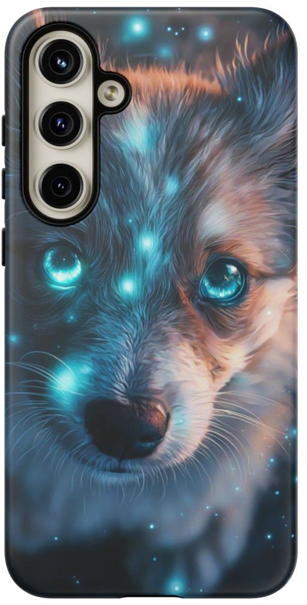 Schattige Puppy met Gloeiende Ogen – Telefoonhoesje Geschikt voor Galaxy S24 Plus