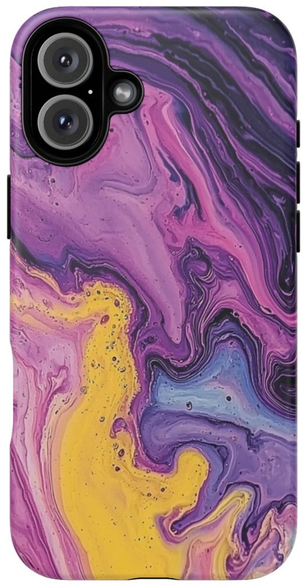Paars-Geel Vloeiend Abstract Kunstwerk – Telefoonhoesje Geschikt voor iPhone 16 Plus