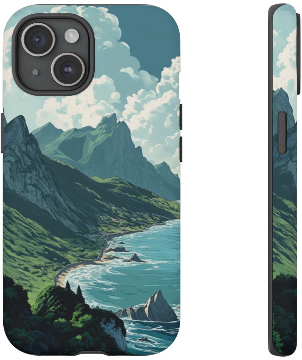 Berg- en Zeelandschap – Telefoonhoesje Geschikt voor iPhone 15