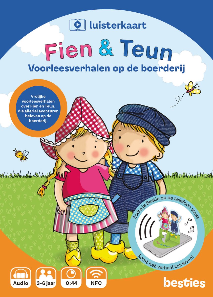 Omslag van Fien & Teun Luisterkaart Besties - Voorleesverhalen op de boerderij - Luisterboek kinderen Nederlands