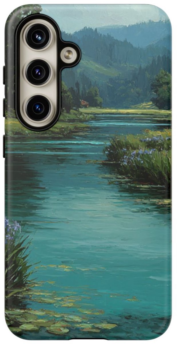 Blauwe Iris Rivierlandschap – Telefoonhoesje Geschikt voor Galaxy S24
