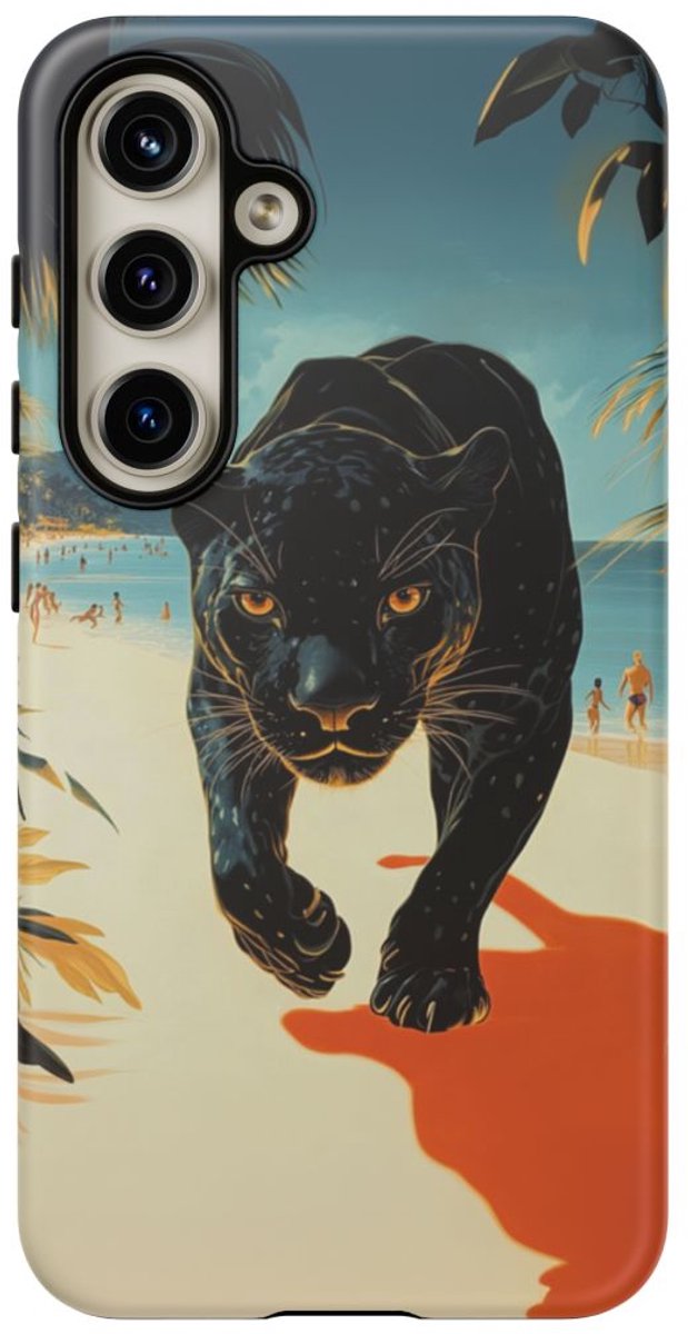 Elegante Zwarte Panter op het Strand – Telefoonhoesje Geschikt voor Galaxy S24