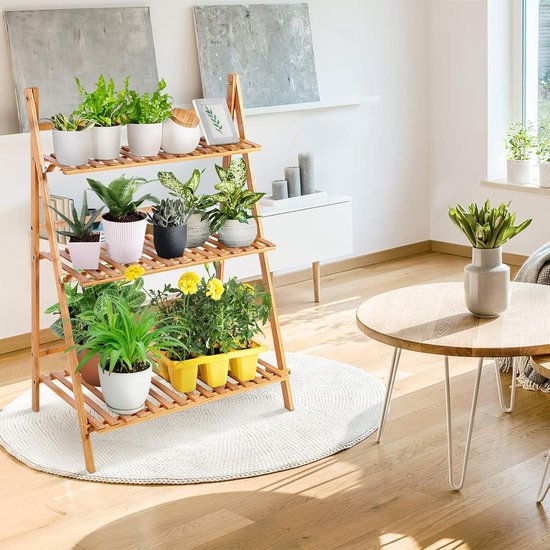 3 Tier Ladder Bloemstandaard - Bamboe Bloem Display Stand - Scheve Ladder Plantenladder Outdoor voor Balkon - Woonkamer - Tuin - Patio - Decoratie - Meubel van Merkloos	 — afbeelding 2