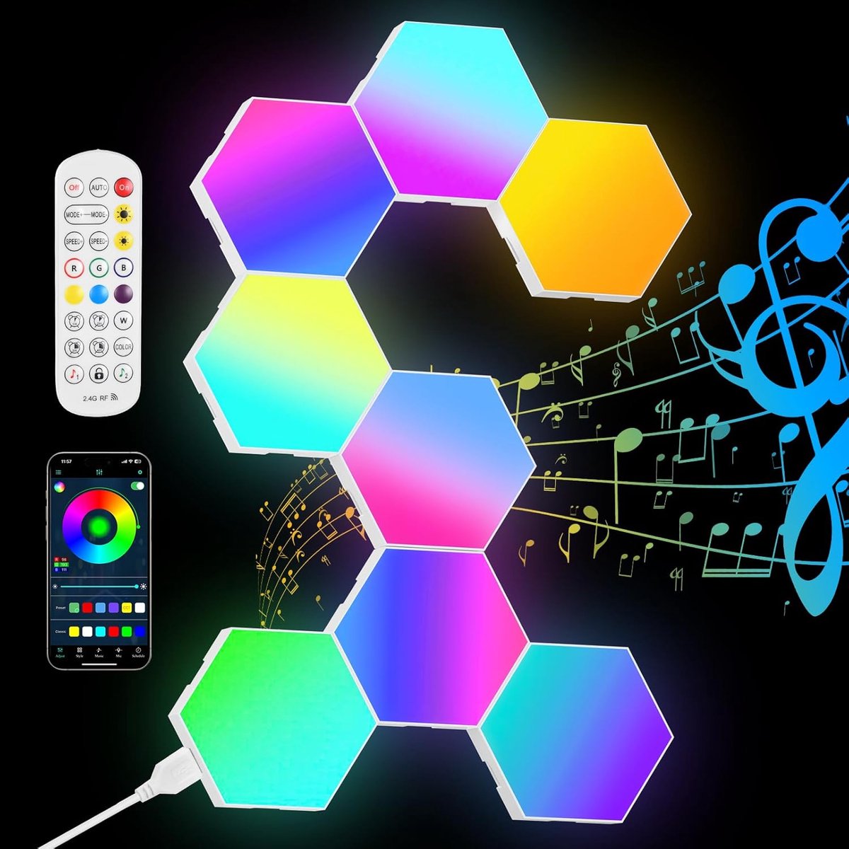 LED Hexagon Gaming Wandlamp - 8 Stuks RGB Smart Paneel Met App Controle - Muziek Sync - Slimme Zeshoekige Gamer Kamer Decoratie - Modulaire Wandverlichting - Creatieve Verlichting