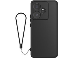 Avizar Hoes Geschikt voor Realme GT 7 / GT 7T van Siliconen met Afneembare Polsband, Zwart