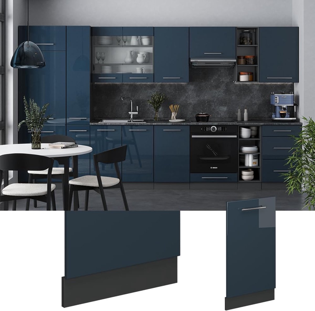 RFWR® Vaatwasserpaneel Donkerblauw Hoogglans 45 cm zonder Werkblad