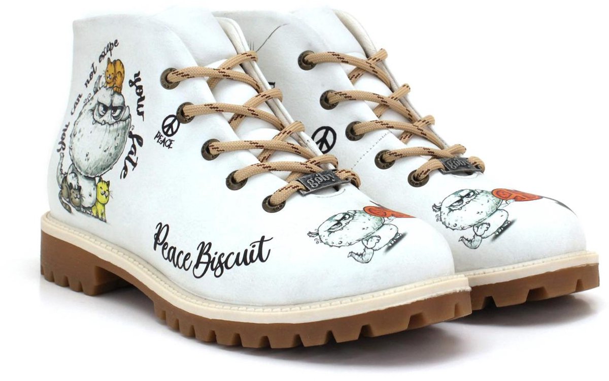 GOBY Peace Biscuit Boots Dames Veterboots Vegan Leer Handgemaakt
