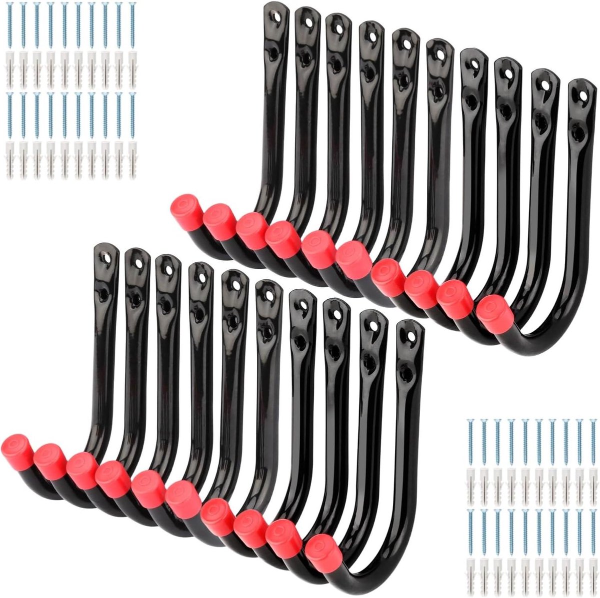 Allecto Premium - Wandhaakjes 20 stuks zware J-haken 9cm voor garage-opslag - Fietsen Hanger - Gereedschapszakken - Tuinslangrek