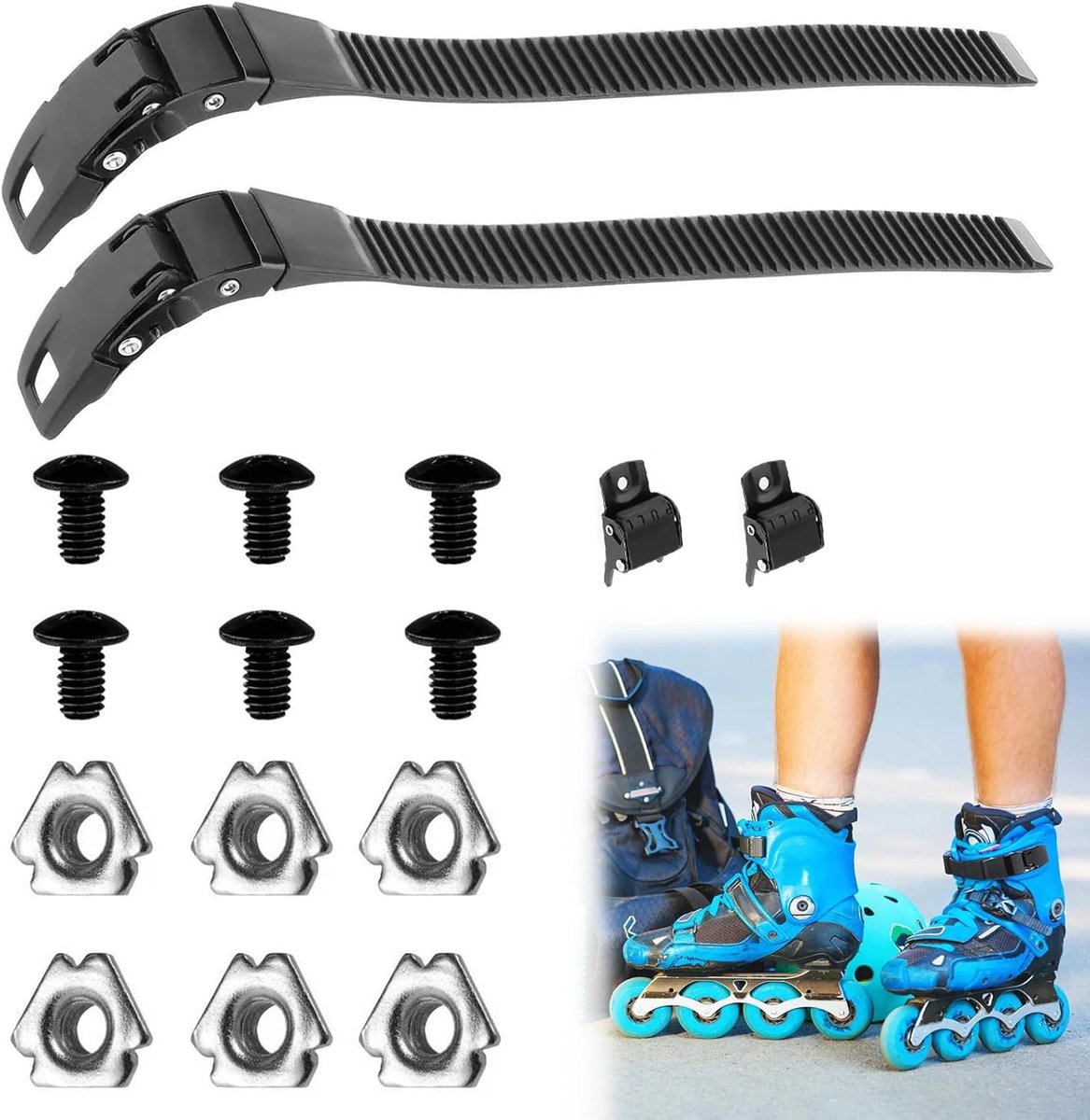 Universal Inline Skate Shoes Belt with Buckle Screws – Roller Skate Straps and Laces – Adjustable Roller Skate Buckle – Pack of 2