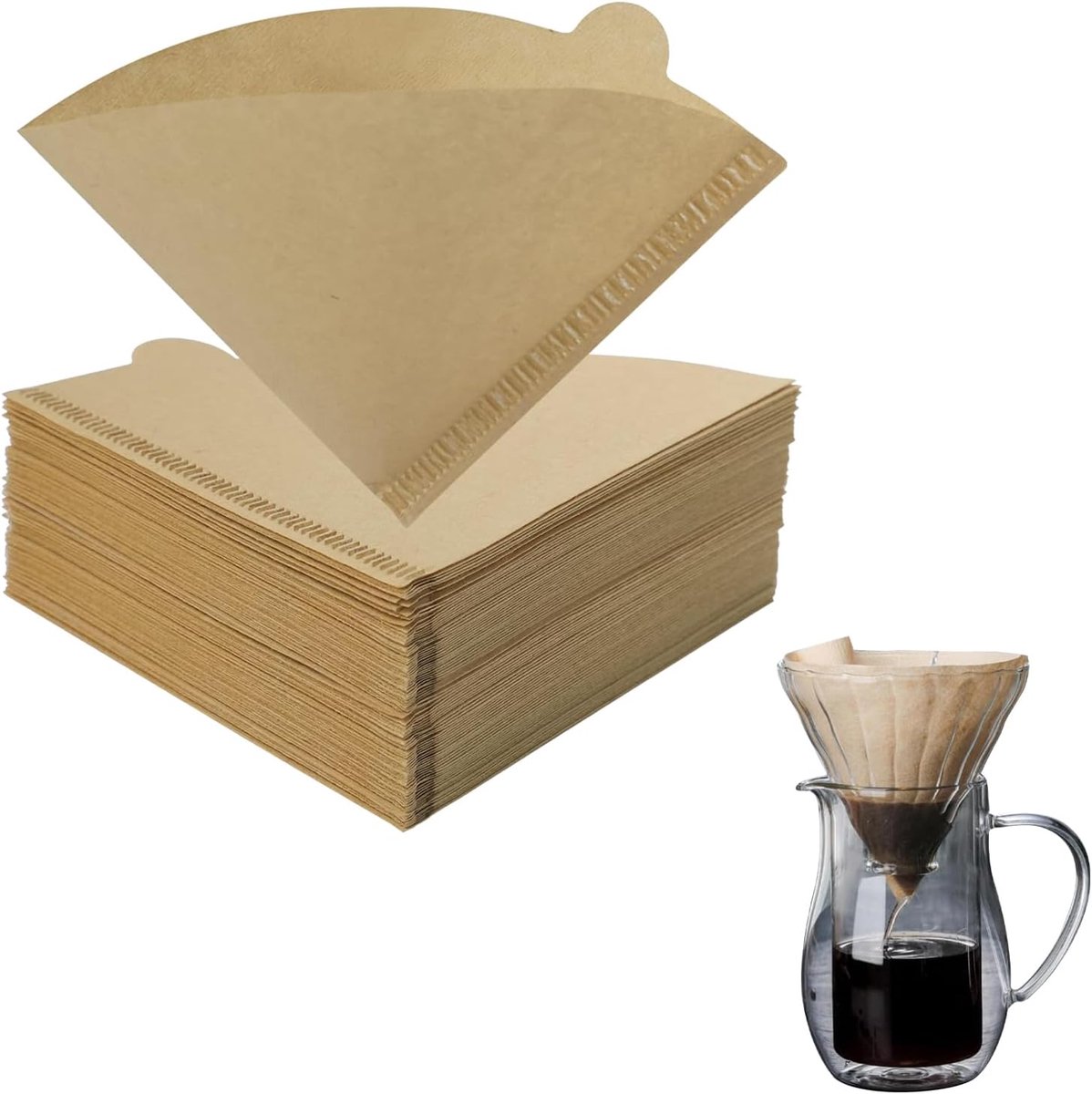 Natuurlijk filterpapier voor Amerikaanse koffie V60 02, 1-4 kopjes, 100 stuks
