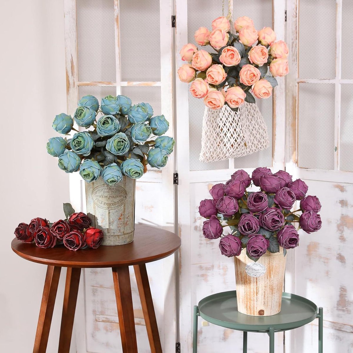 JGS Premium - Kunstbloemen - Set van 10 kunstmatige rozen - Blauw - Realistisch - Woondecoratie en feestdecoratie - Lengte 50 cm