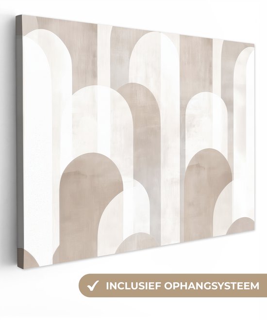 Canvas schilderij 120x90 cm - Exclusieve wanddecoratie Abstracte bogen - Modern - Beige - Muurdecoratie woonkamer - Slaapkamer decoratie - Kamer accessoires - Schilderijen op canvas